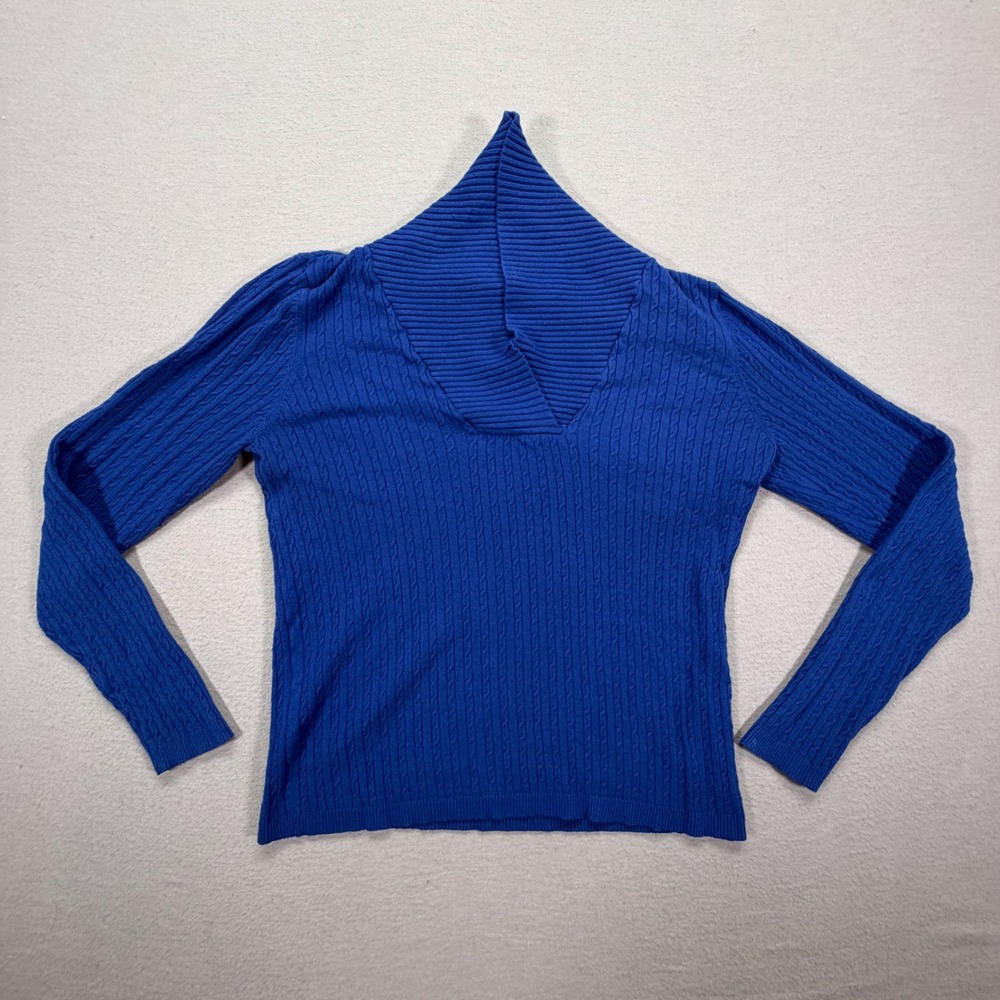 Charter‎ Club Women Sweater Slim Royal Blue Cable Knit Cowl Neck Petite PM